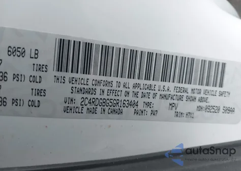 2016 Dodge Grand Caravan American Value Pkg z USA, uszkodzony, nr VIN 2C4RDGBG5GR163404